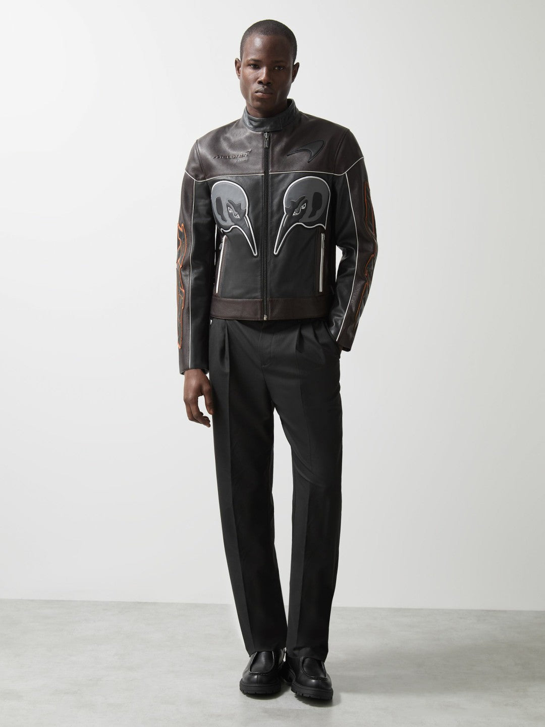 Reiss McLaren F1 Team Leather Biker Jacket in Black