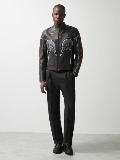 Reiss McLaren F1 Team Leather Biker Jacket in Black