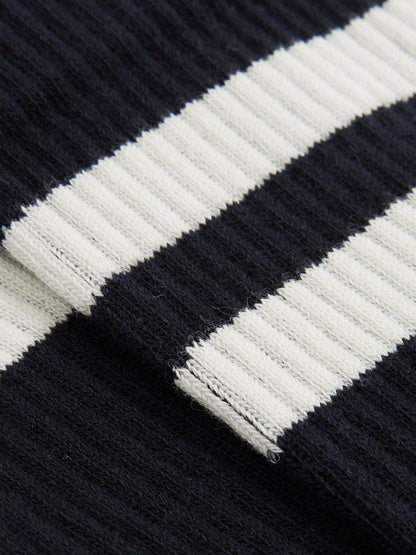 Reiss Cotton-Blend Double-Stripe Socks in Navy/Ecru