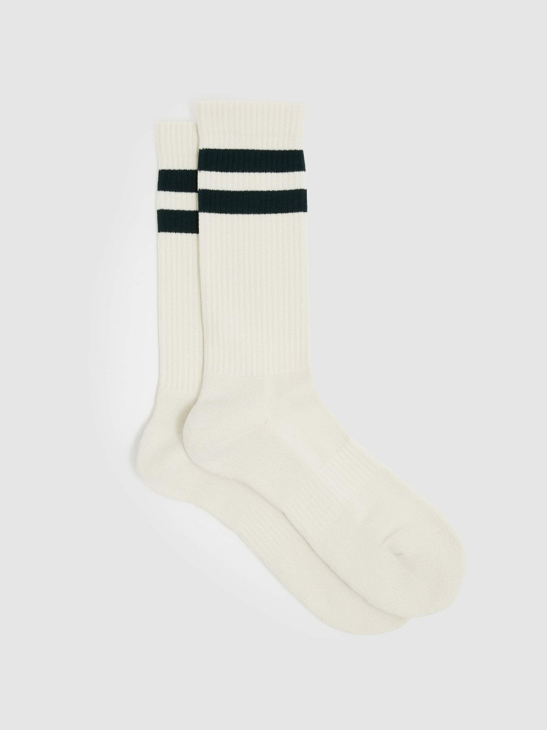 Reiss Cotton-Blend Double-Stripe Socks in Forest Green/Ecru