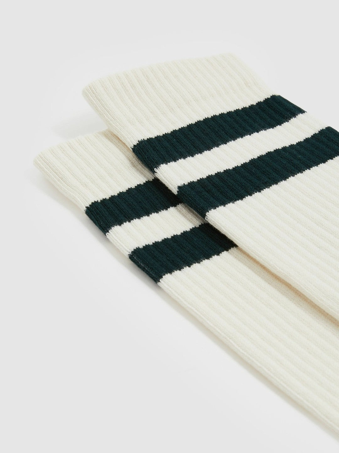 Reiss Cotton-Blend Double-Stripe Socks in Forest Green/Ecru