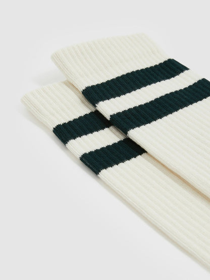 Reiss Cotton-Blend Double-Stripe Socks in Forest Green/Ecru