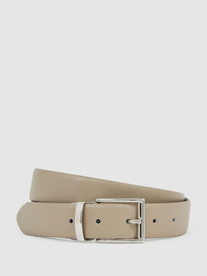 Reiss Leather Reversible Belt in Stone/Dark Brown
