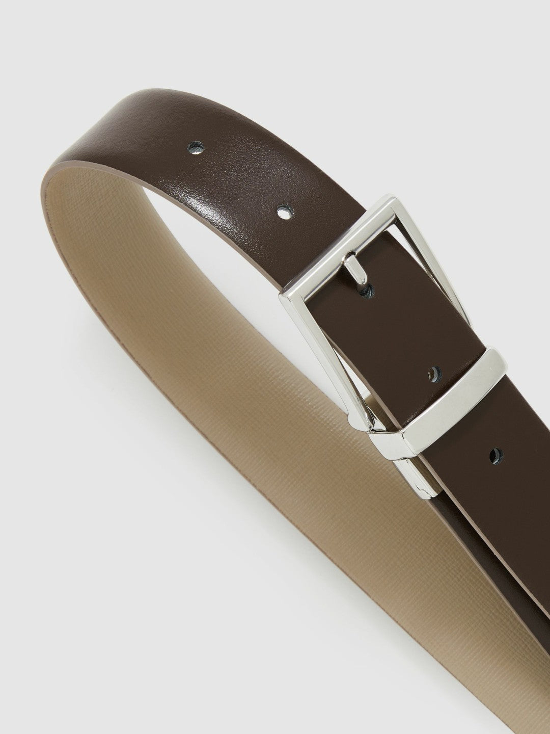 Reiss Leather Reversible Belt in Stone/Dark Brown