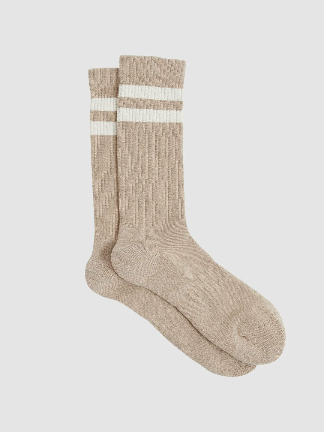 Reiss Cotton-Blend Double-Stripe Socks in Taupe/Ecru