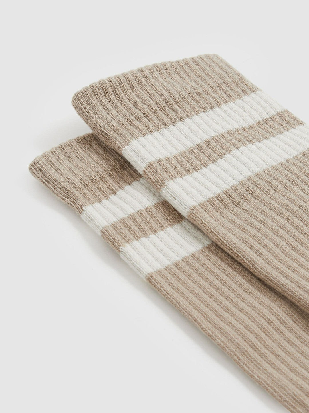 Reiss Cotton-Blend Double-Stripe Socks in Taupe/Ecru