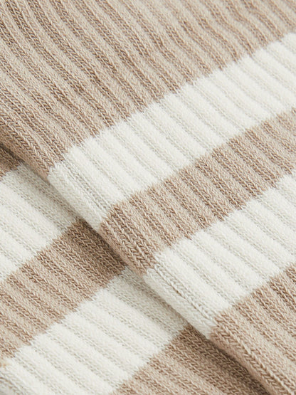 Reiss Cotton-Blend Double-Stripe Socks in Taupe/Ecru