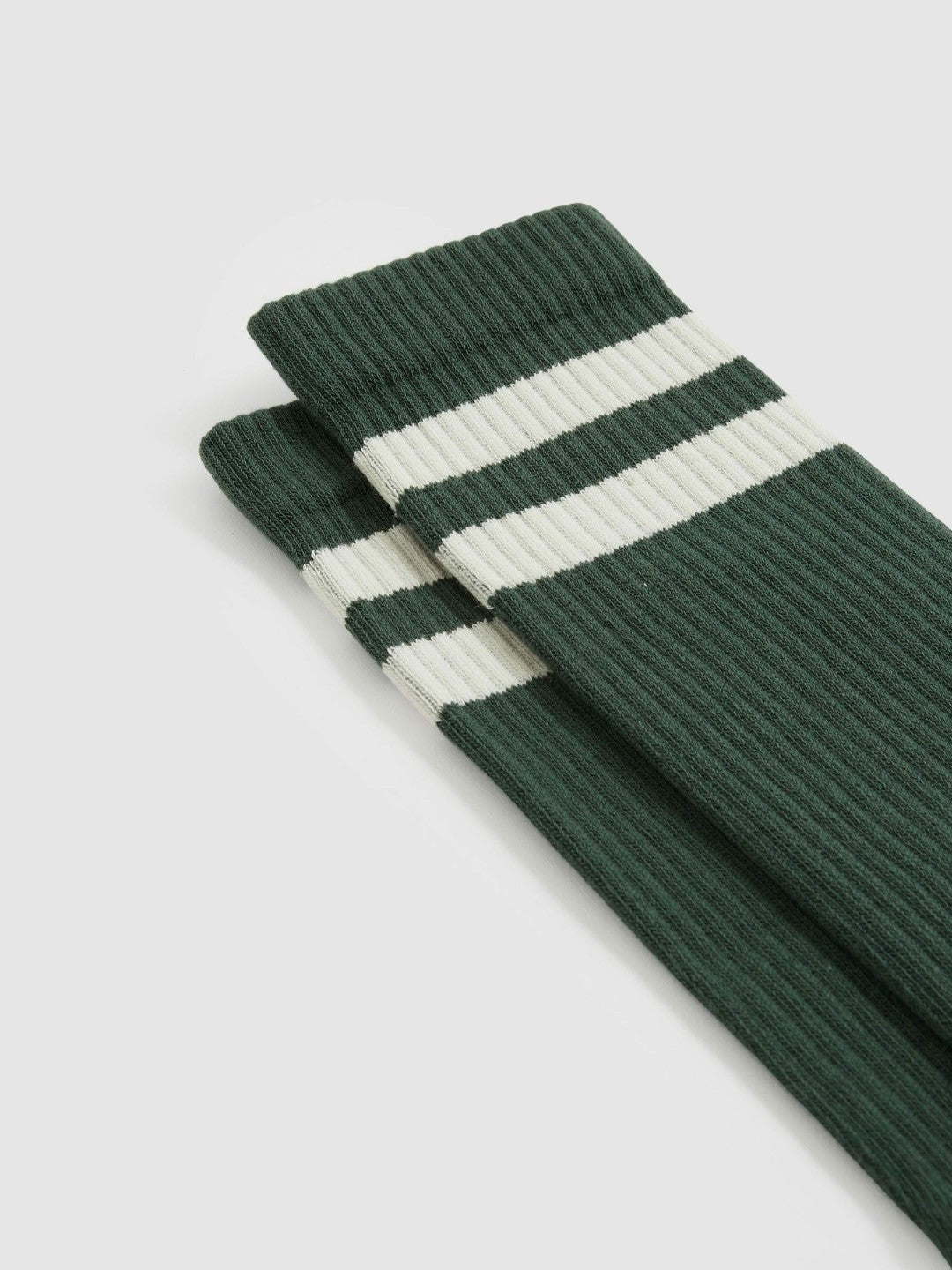Reiss Cotton-Blend Double-Stripe Socks in Pine Green/Ecru