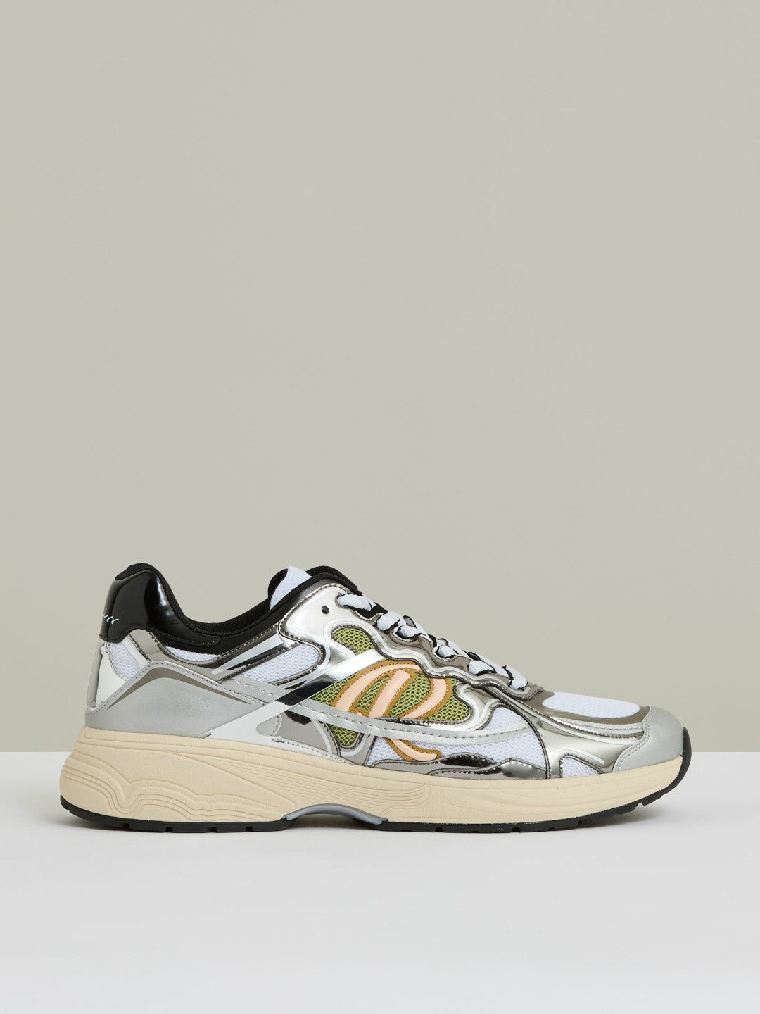 Reiss Overlay Logo Running Trainers in Gunmetal/Black