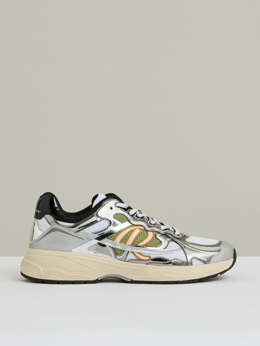 Reiss Overlay Logo Running Trainers in Gunmetal/Black