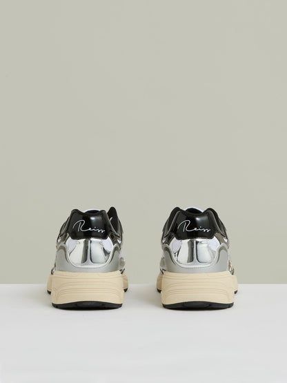 Reiss Overlay Logo Running Trainers in Gunmetal/Black