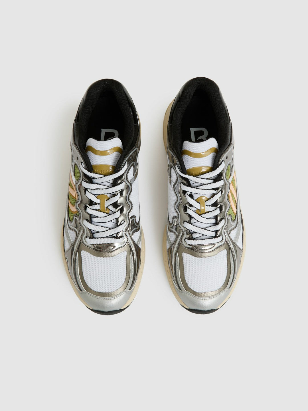 Reiss Overlay Logo Running Trainers in Gunmetal/Black