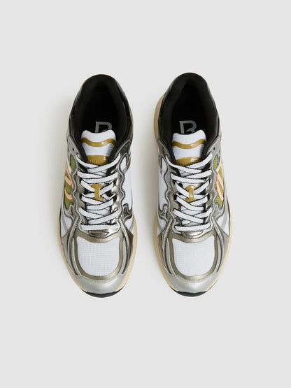 Reiss Overlay Logo Running Trainers in Gunmetal/Black