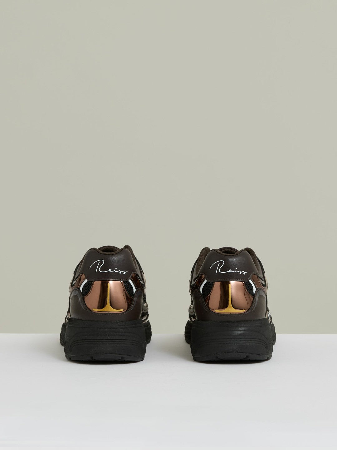 Reiss Overlay Logo Running Trainers in Electric Brown
