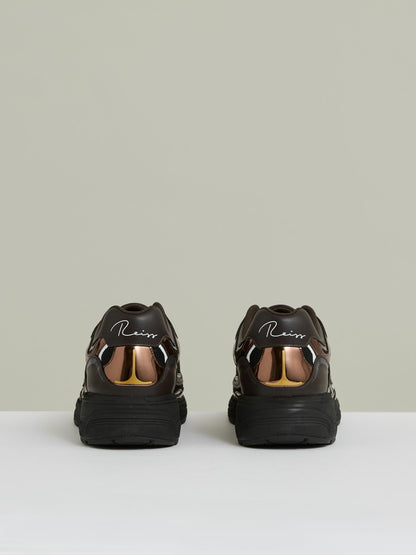 Reiss Overlay Logo Running Trainers in Electric Brown
