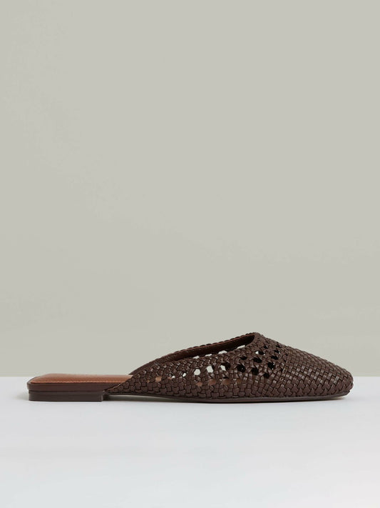 Reiss Woven Slip-On Mules in Chocolate