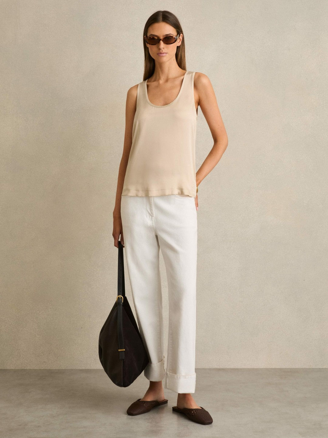 Reiss Woven Slip-On Mules in Chocolate