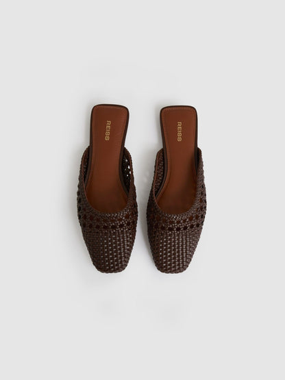 Reiss Woven Slip-On Mules in Chocolate