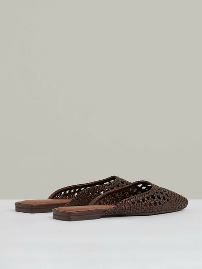 Reiss Woven Slip-On Mules in Chocolate