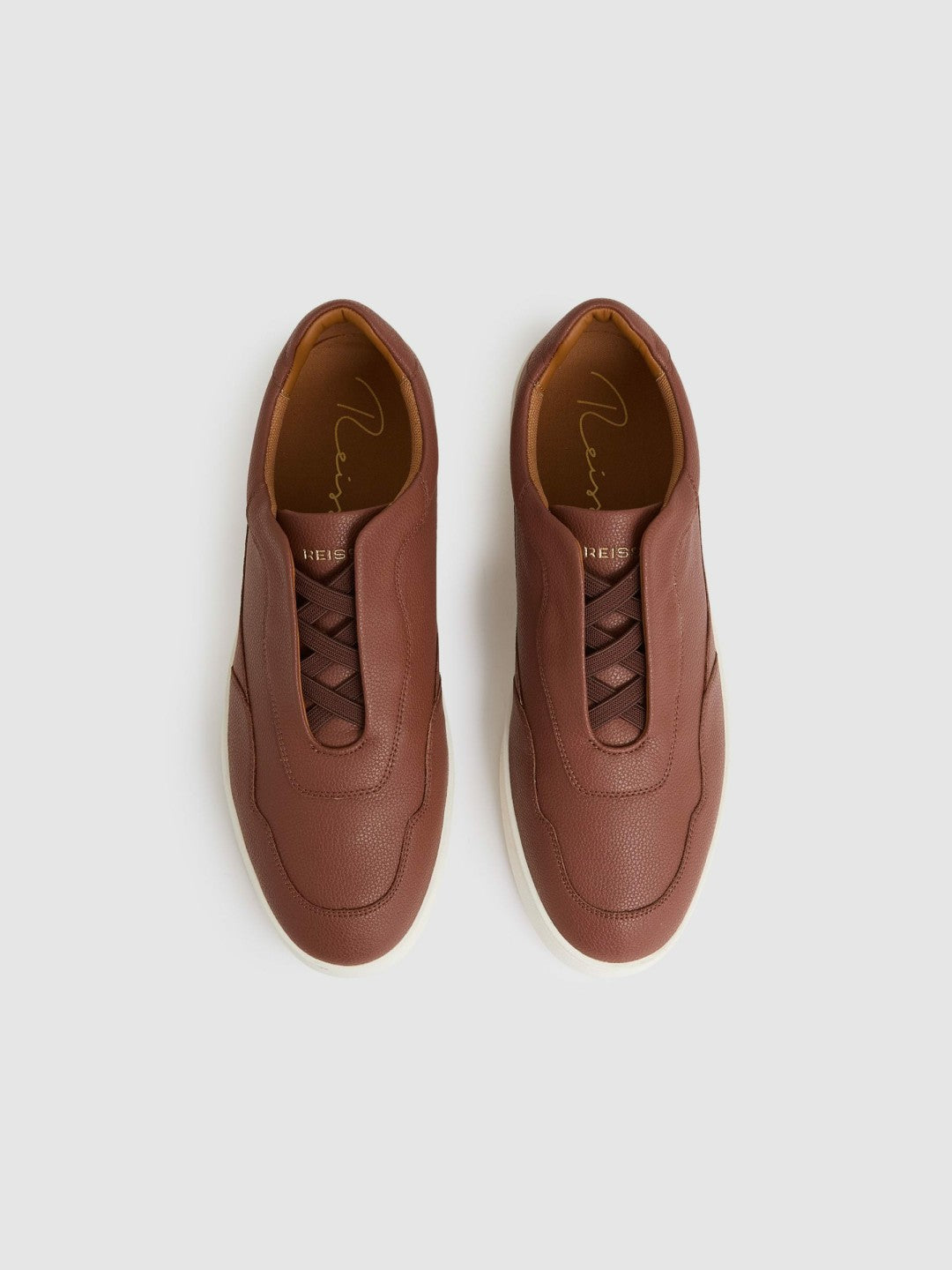 Reiss Leather Elasticated-Lace Trainers in Terracotta Brown