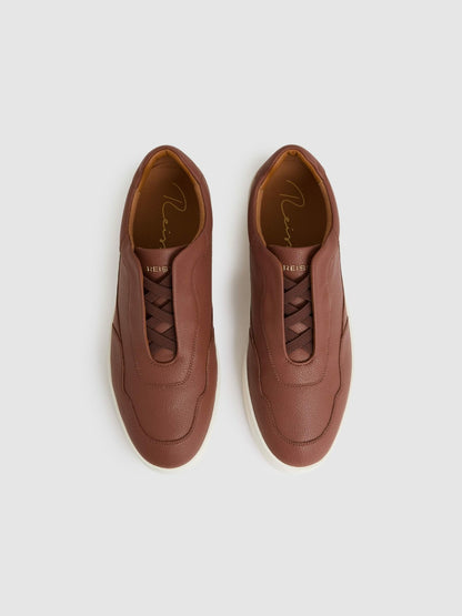 Reiss Leather Elasticated-Lace Trainers in Terracotta Brown