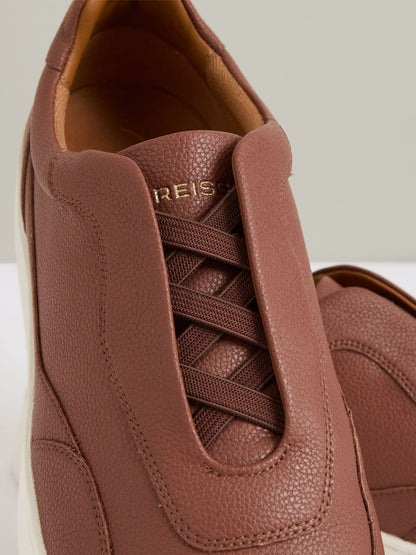 Reiss Leather Elasticated-Lace Trainers in Terracotta Brown