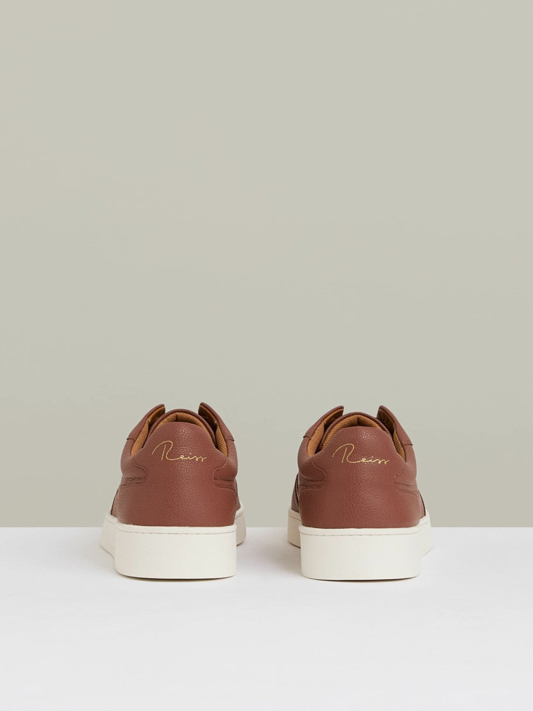 Reiss Leather Elasticated-Lace Trainers in Terracotta Brown