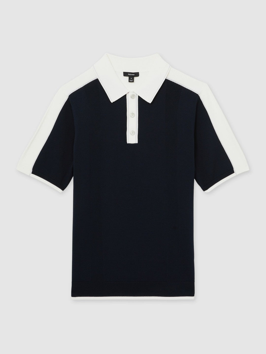 Reiss Colour-Block Knit Polo Shirt in Navy/White
