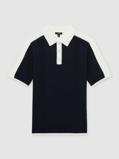 Reiss Colour-Block Knit Polo Shirt in Navy/White