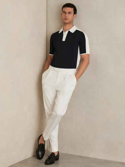 Reiss Colour-Block Knit Polo Shirt in Navy/White