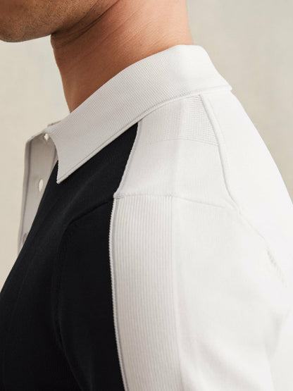 Reiss Colour-Block Knit Polo Shirt in Navy/White