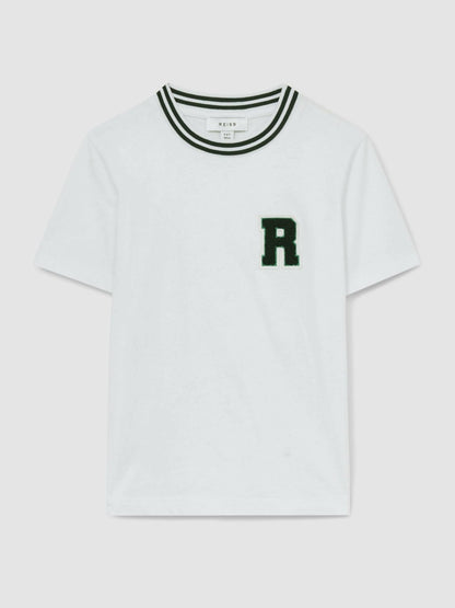 Reiss 9-13 yrs Cotton Letter Patch T-Shirt in White