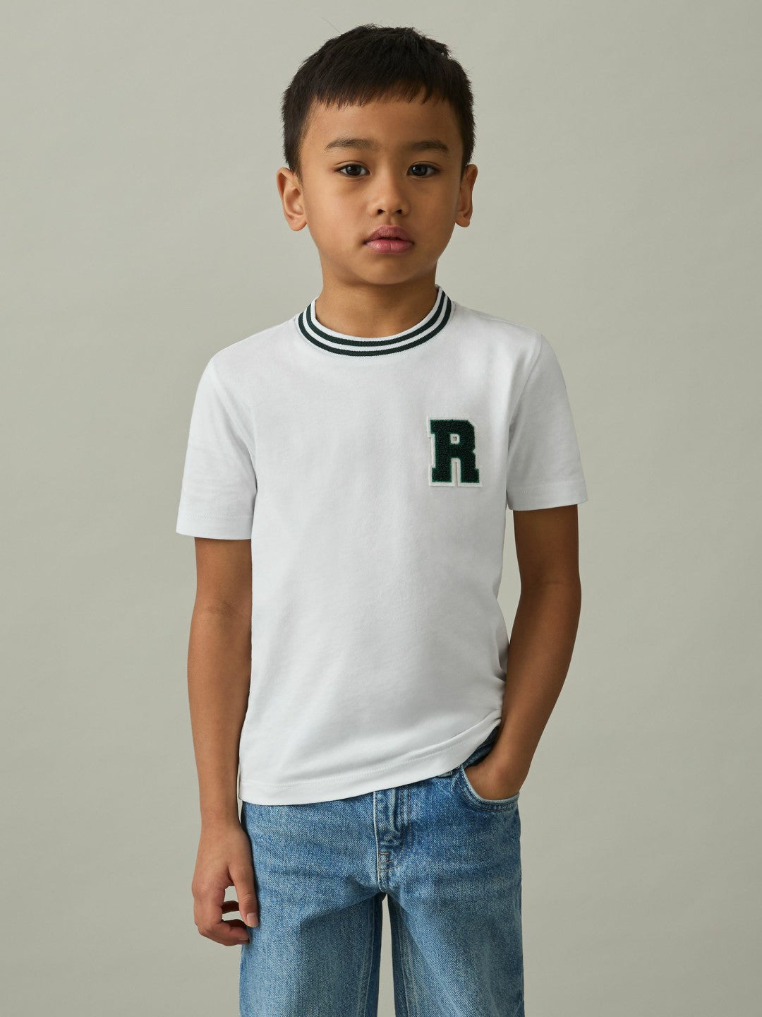 Reiss 9-13 yrs Cotton Letter Patch T-Shirt in White
