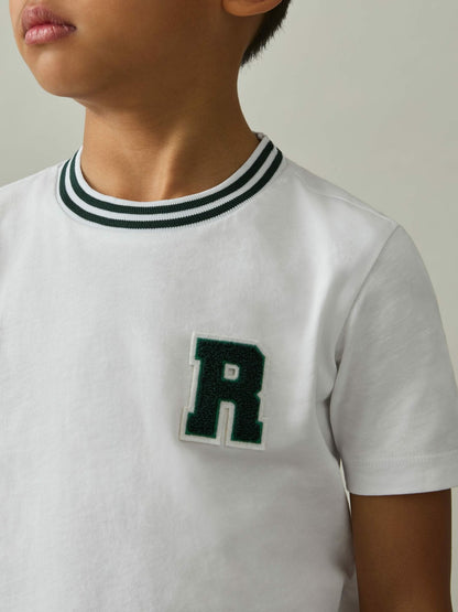 Reiss 3-9 yrs Cotton Letter Patch T-Shirt in White