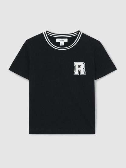 Reiss 9-13 yrs Cotton Letter Patch T-Shirt in Navy