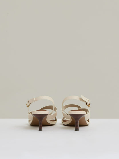 Reiss Leather Link-Strap Low-Heel Sandals in Off White