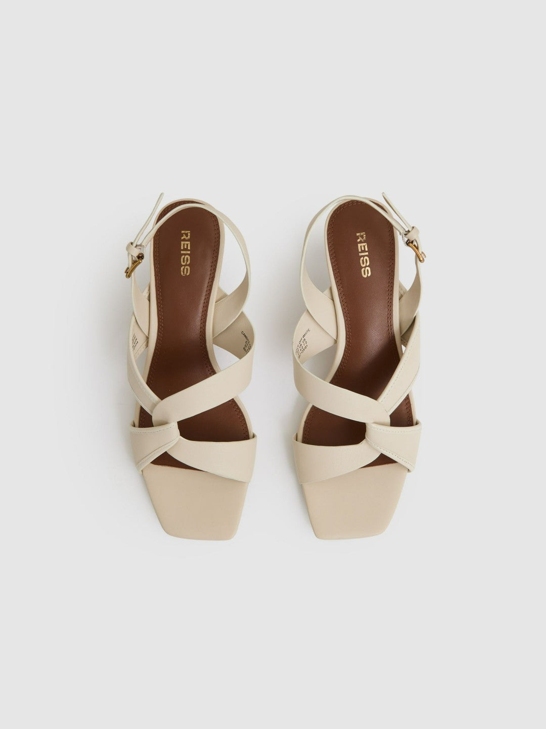 Reiss Leather Link-Strap Low-Heel Sandals in Off White