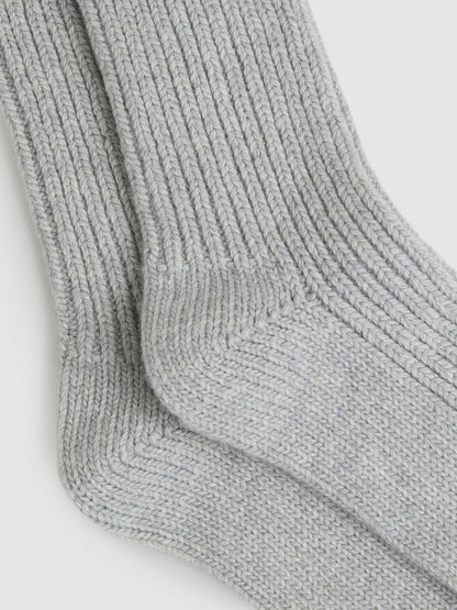 Reiss Rib-Knit Socks With Cashmere in Grey