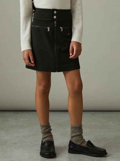 Reiss 13-14 yrs Piqué Zip-Detail Mini Skirt in Black