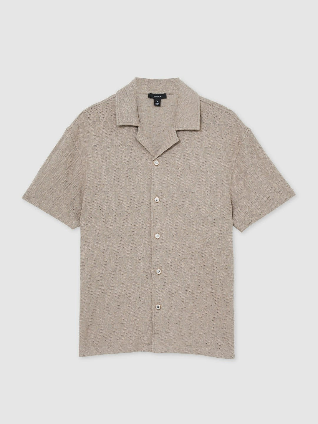 Reiss Cotton Textured Cuban-Collar Shirt in Mink Brown
