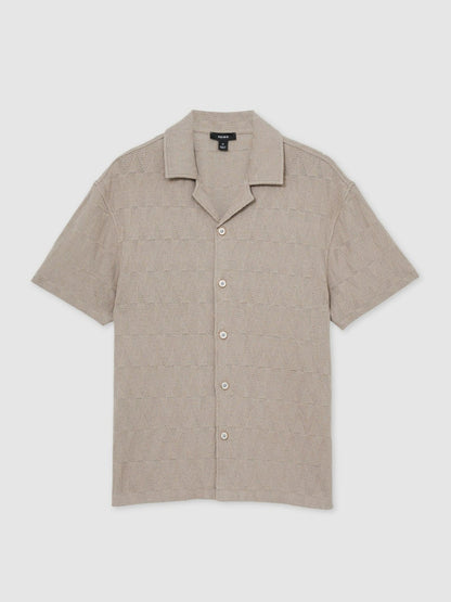 Reiss Cotton Textured Cuban-Collar Shirt in Mink Brown