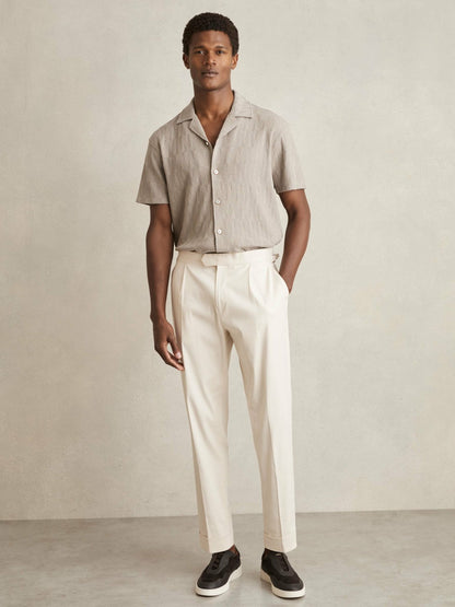 Reiss Cotton Textured Cuban-Collar Shirt in Mink Brown