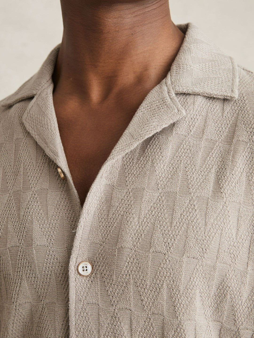 Reiss Cotton Textured Cuban-Collar Shirt in Mink Brown
