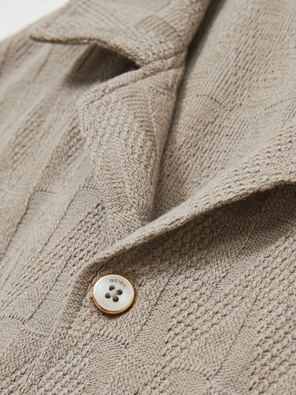 Reiss Cotton Textured Cuban-Collar Shirt in Mink Brown