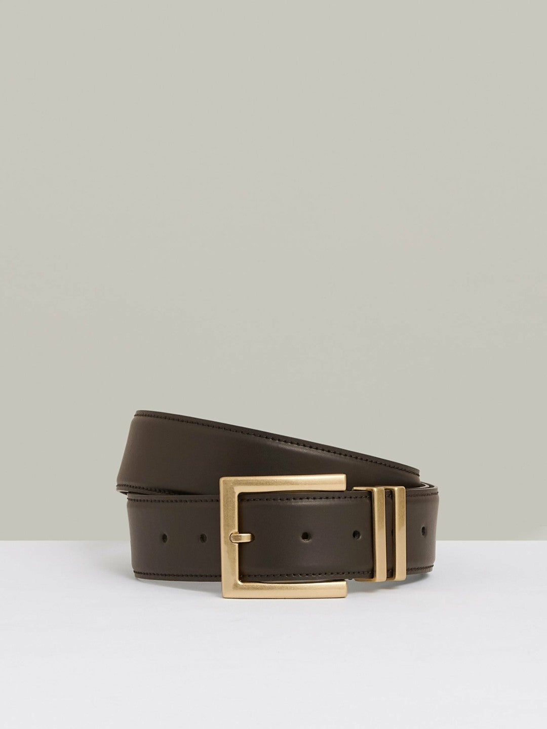 Reiss Leather Square Buckle Belt in Chocolate