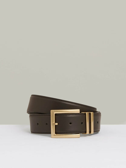 Reiss Leather Square Buckle Belt in Chocolate