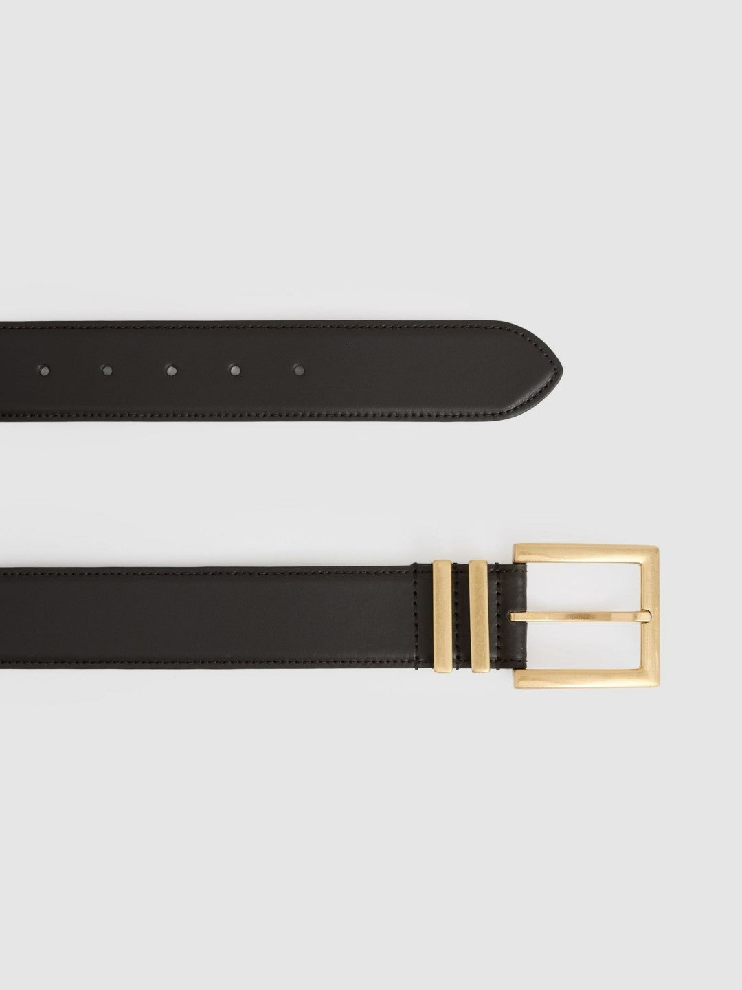 Reiss Leather Square Buckle Belt in Chocolate
