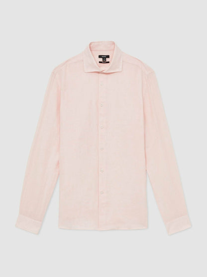 Reiss Linen Button-Through Shirt in Prep Pink