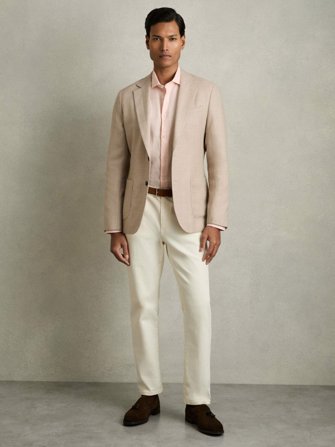 Reiss Linen Button-Through Shirt in Prep Pink
