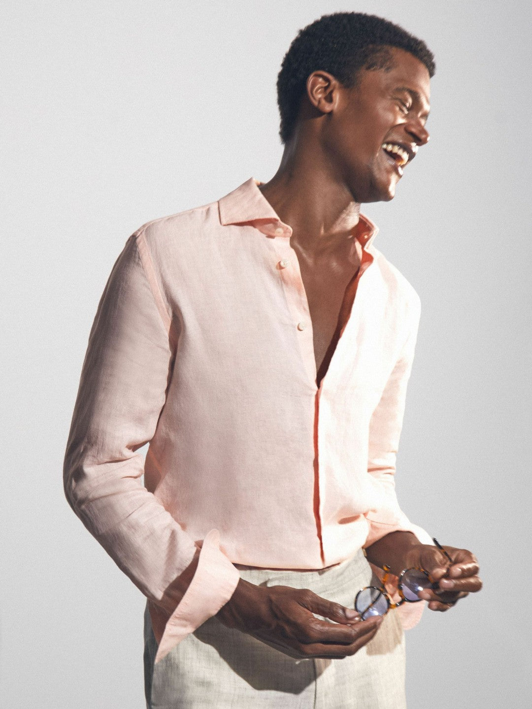 Reiss Linen Button-Through Shirt in Prep Pink
